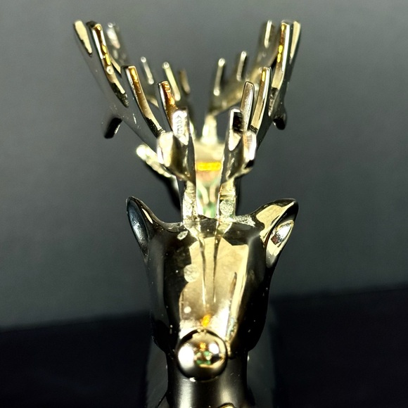 Vintage Pottery Barn Silvertone Metal Reindeer 3 Candlestick Holder Centerpiece - Picture 11 of 16